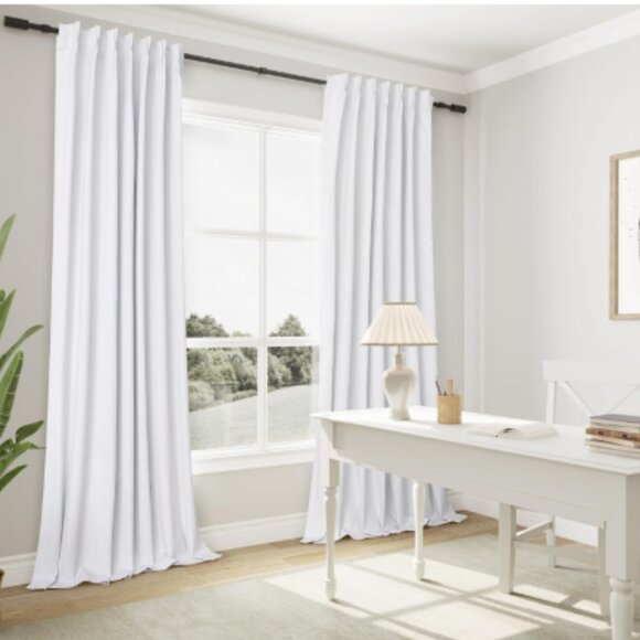 White Linen Blackout Curtains 41 x 83 Curtain Panels Pinch Pleat Back Tabs PAIR - Picture 16 of 16